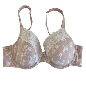 Nwot Cacique  Cotton Lightly Lined T Shirt Bra Size 38D Lace Floral Pale Pink